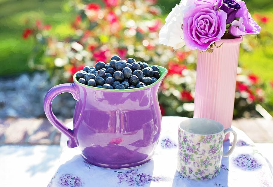 pitcher with berry fruits, blueberries, summer, fresh, healthy HD wallpaper