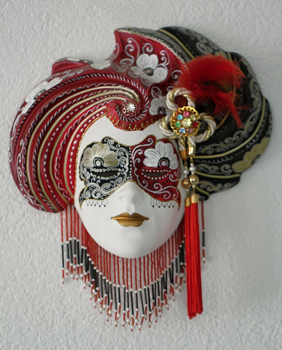 white, red, and blue masquerade mask, venetian, masks, artists