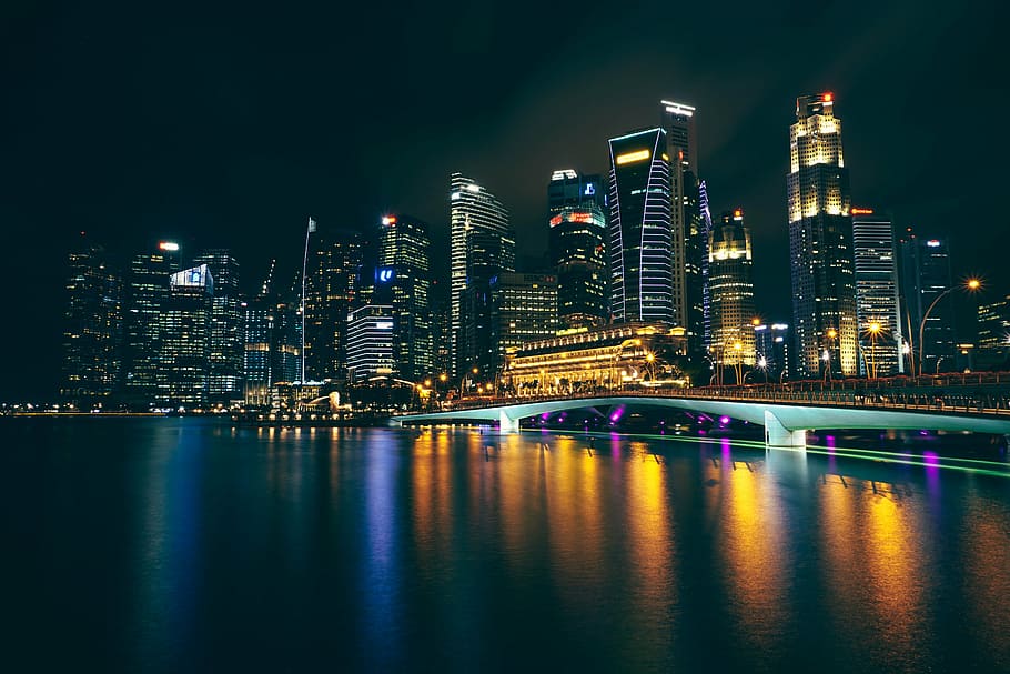 photo of lighted high-raise buildings, architecture, infrastructure HD wallpaper