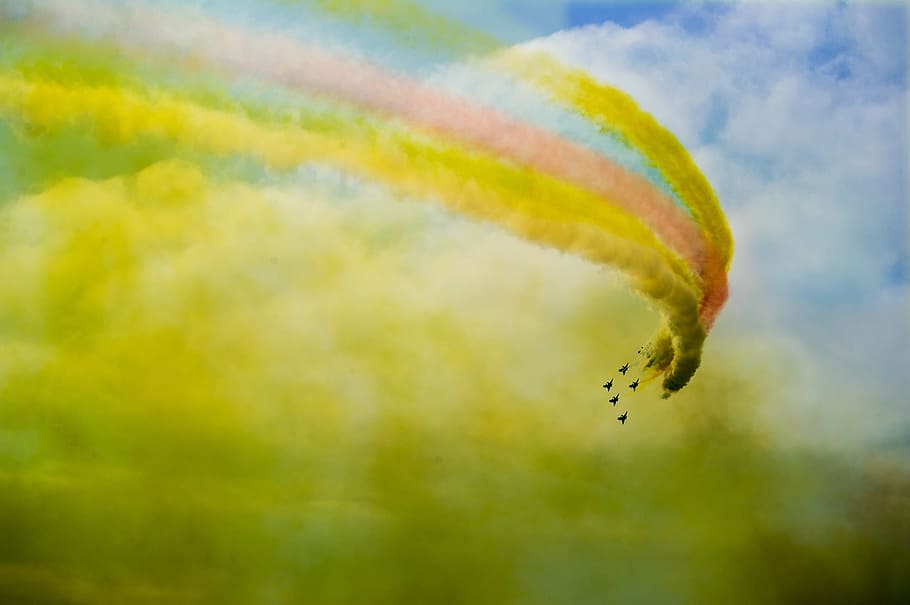 sky, performance, aircraft, airshow, flying, no people, nature HD wallpaper