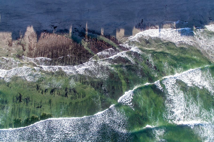 aerial photography of body of water, sea, ocean, waves, nature HD wallpaper