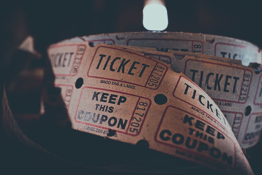 close up photography of ticket coupons, admission, admit, arts, HD wallpaper