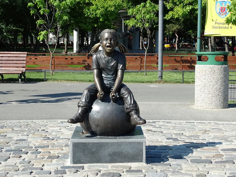 child, statue, stone, park, sculpture, art and craft, male likeness HD wallpaper