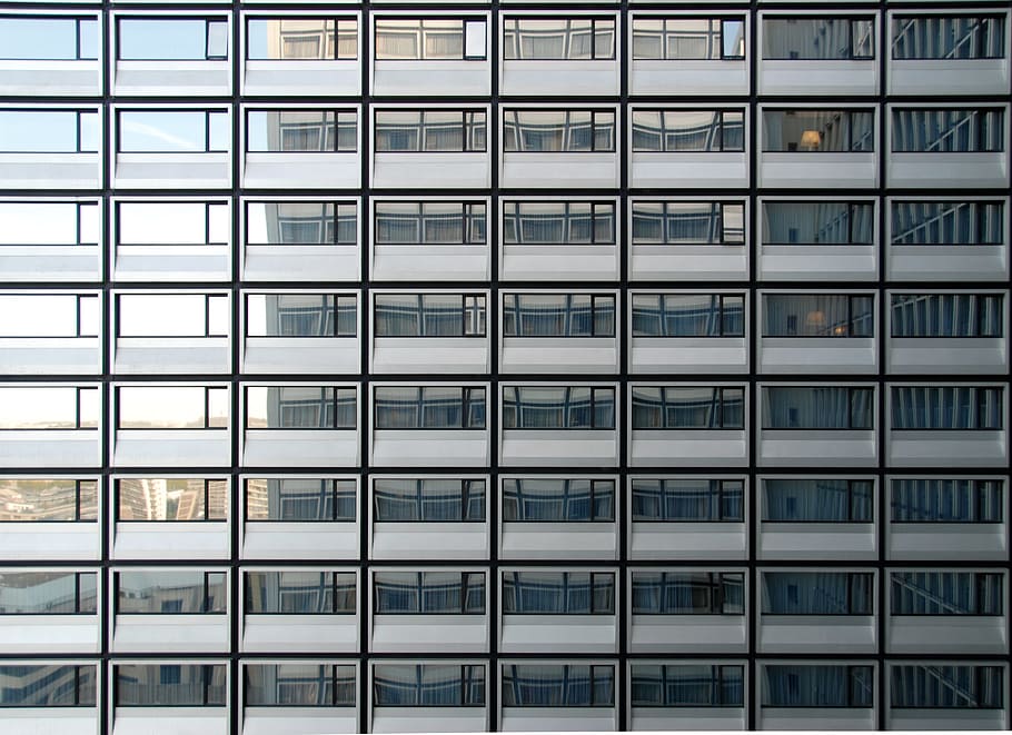 white building, windows, skyscraper, pattern, repetition, office HD wallpaper