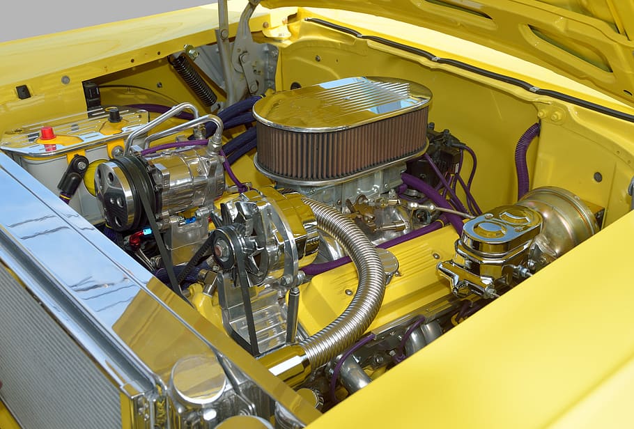 customized, car engine, motor, retro, vehicle, transportation HD wallpaper