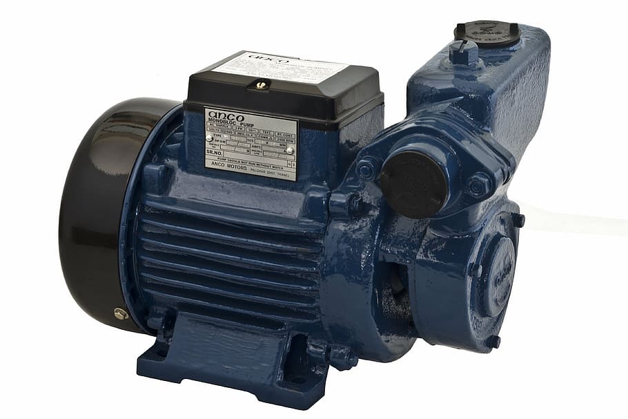 blue electric water pump, industrial, industry, technology, machine