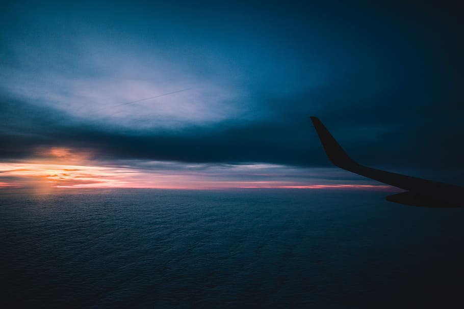 silhouette of airplane flying through sky, untitled, cloud, sunset HD wallpaper