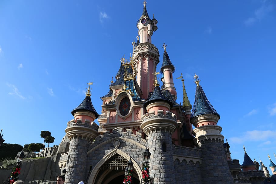 Disneyland castle, paris, sky, tourism, tourist, travel, holiday, HD wallpaper