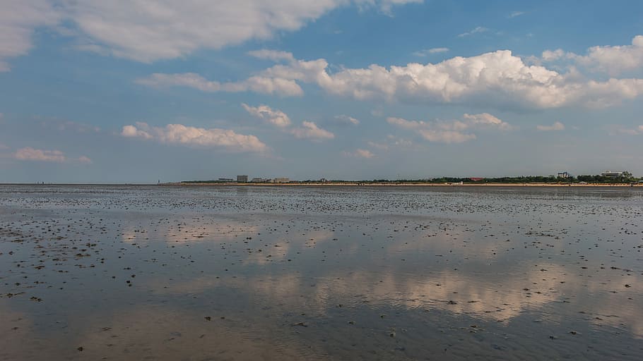 beach, watts, cuxhaven, duhnen, north sea, wadden sea, ebb, HD wallpaper