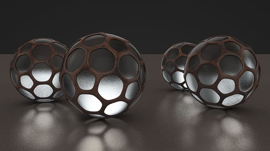 brown-and-grey 4-piece lighted balls, Rendering, 3D, Lamp, Background