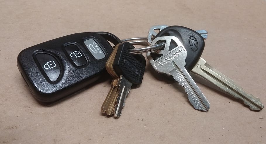 black key fob and silver keys, car, ignition key, transportation HD wallpaper