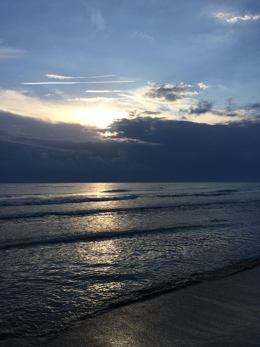 sea, clouds, beach, sunset, thunderstorm, sky, water, scenics - nature HD wallpaper
