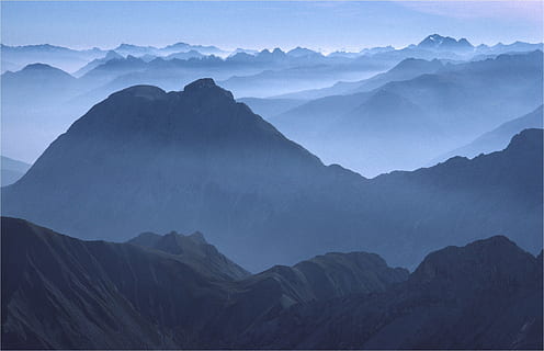 fog mountain, alpine, mood, distant view, mountains, panorama HD wallpaper