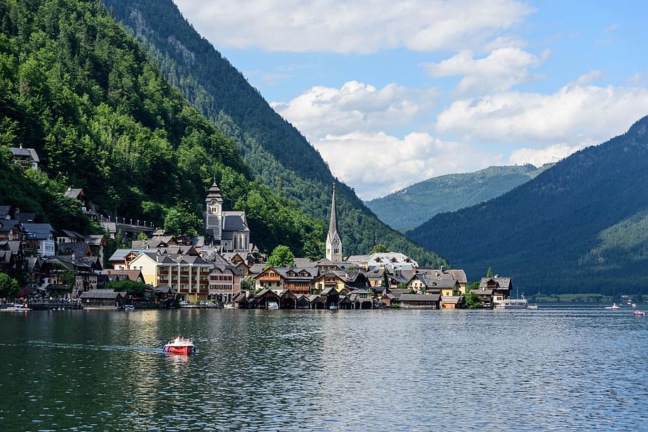 World Heritage, Hallstadt, Lake, Bergsee, mountains, austria, HD wallpaper