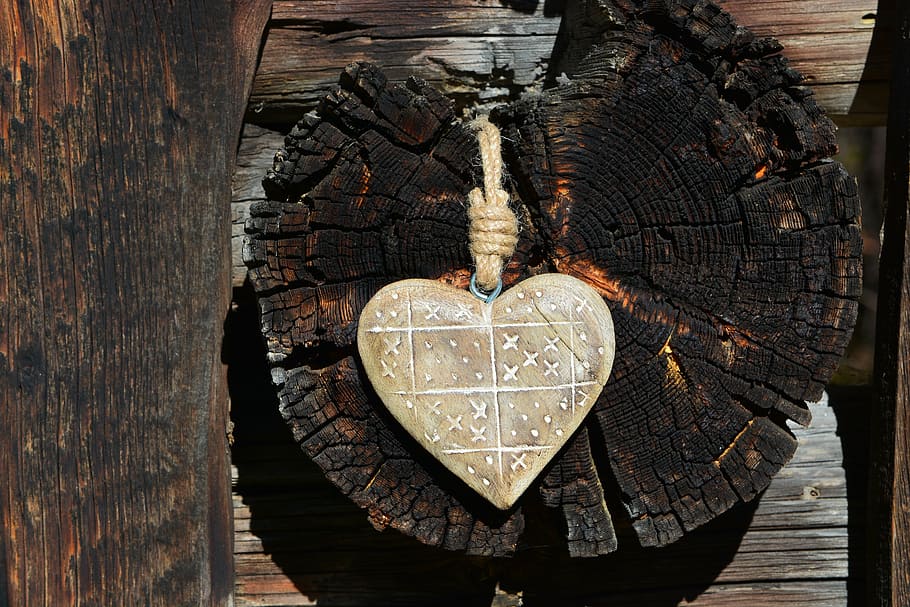 Public Domain. heart, wood, brown, heart shape, wood - material, positive e...