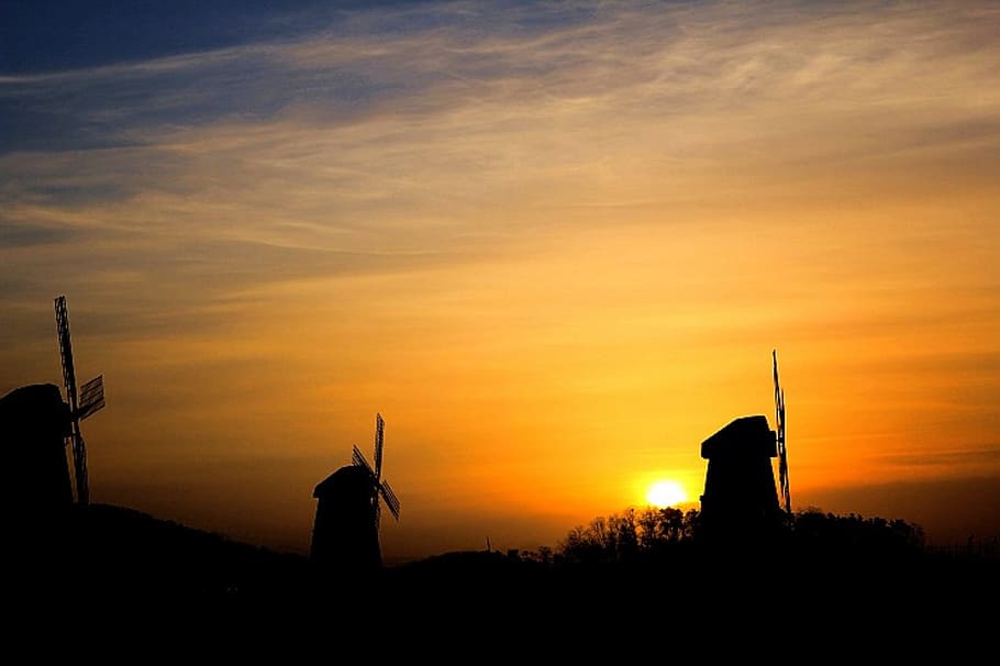 Sunrise, Windmill, Cloud, Wood, Spring, under 슾 not, sunset HD wallpaper