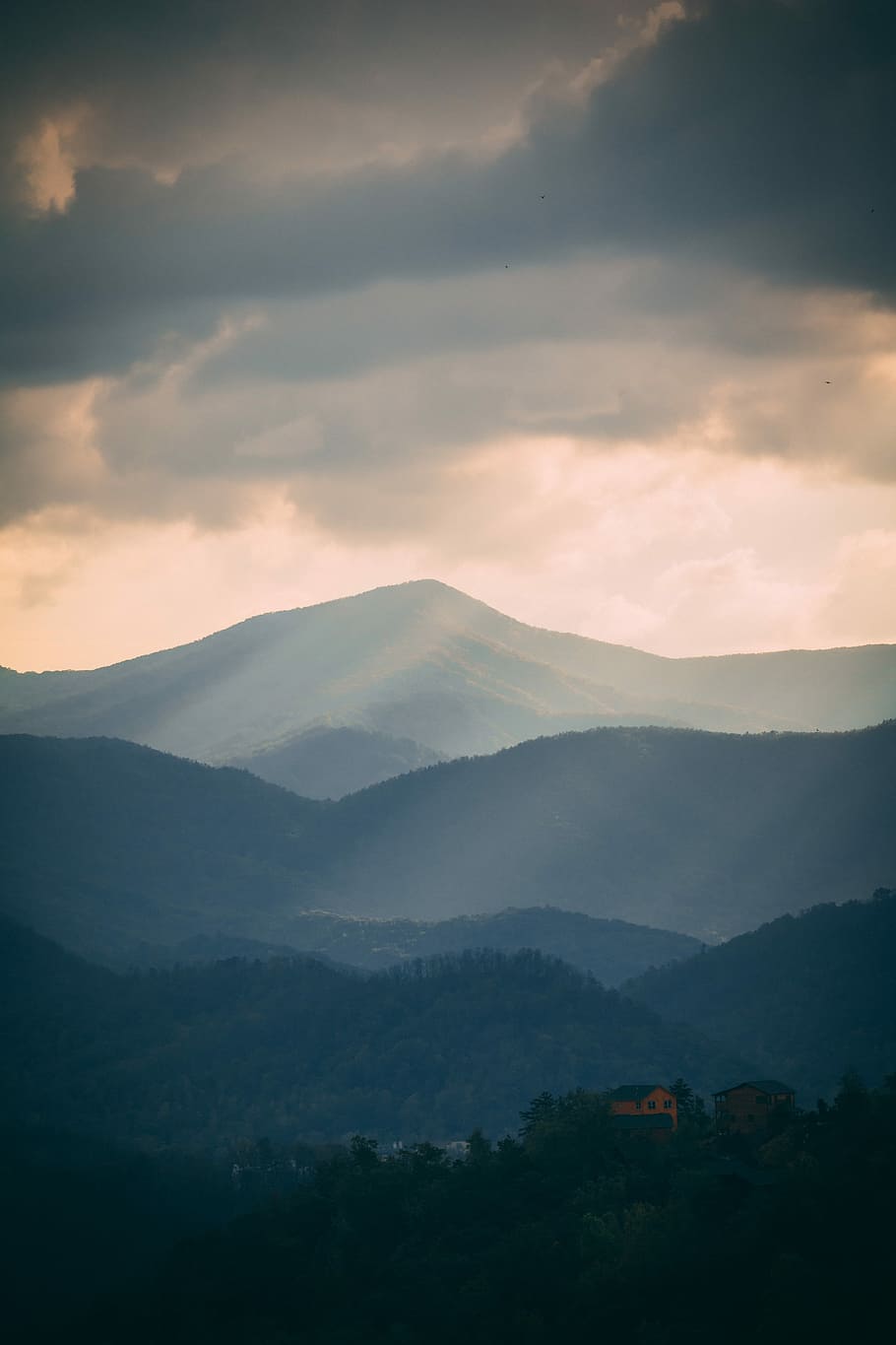 mountain under cloudy sky, bird's-eye view photography of mountain range HD wallpaper