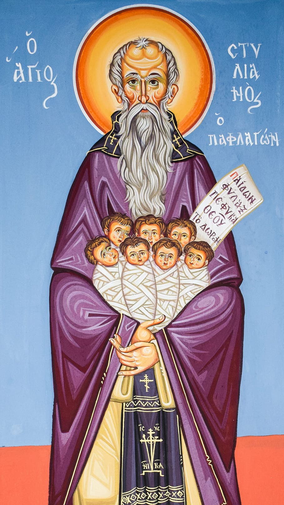 saint stylianos, baby protector, iconography, painting, byzantine style