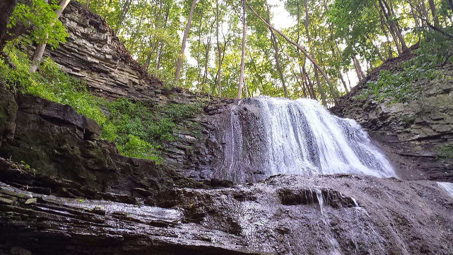 sherman falls, waterfall, hamilton, nature, river, forest, stream HD wallpaper