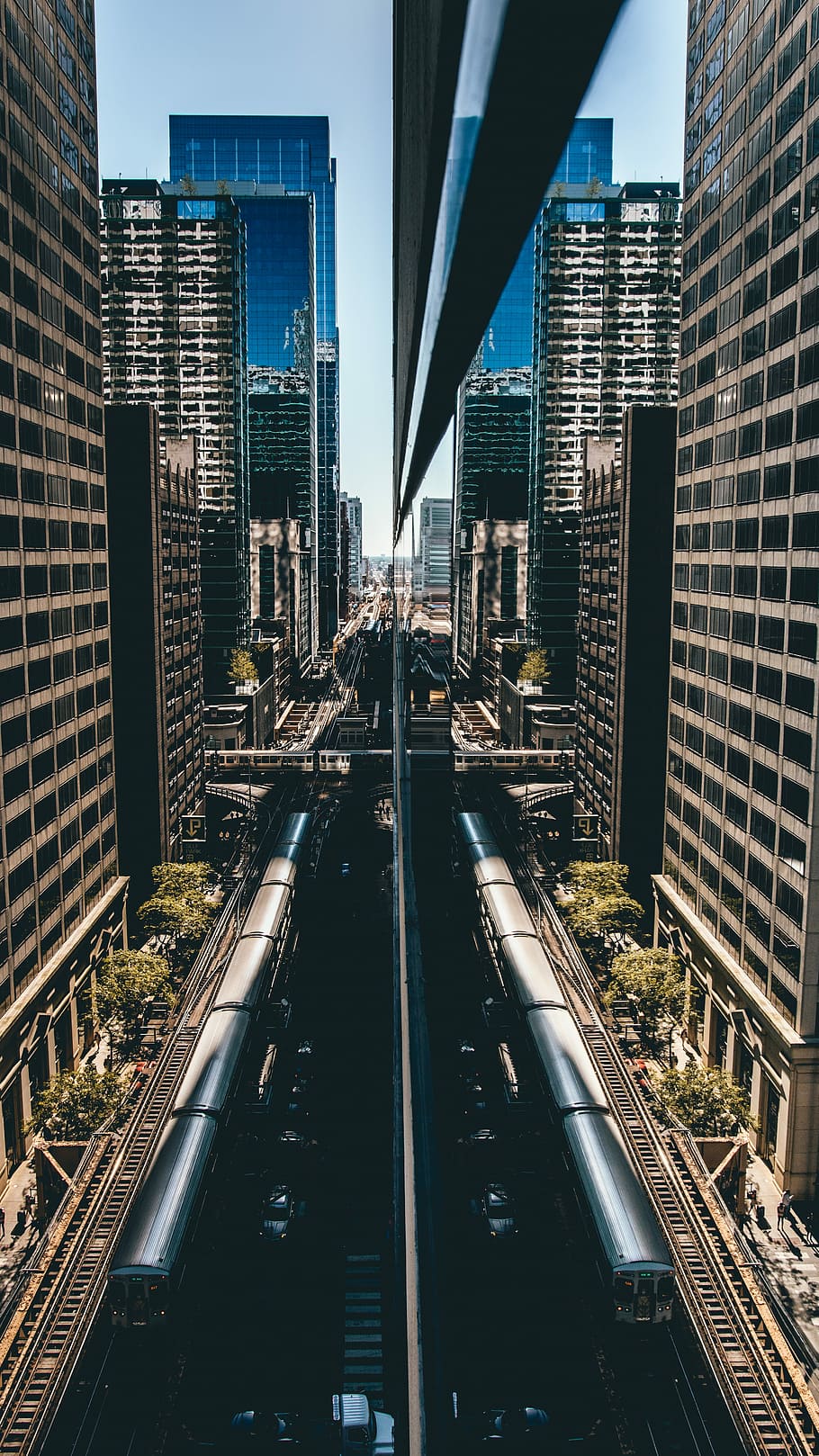 aerial photography of train near buildings during daytime, shadow HD wallpaper