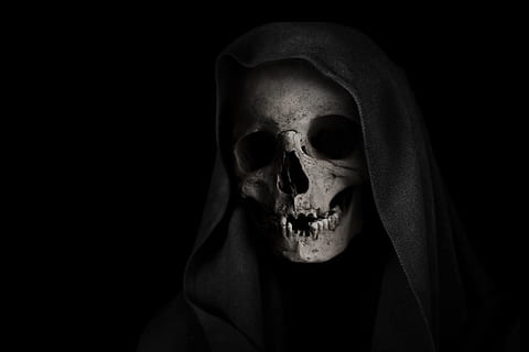 human skull with black robe digital wallpaper, grim reaper HD wallpaper
