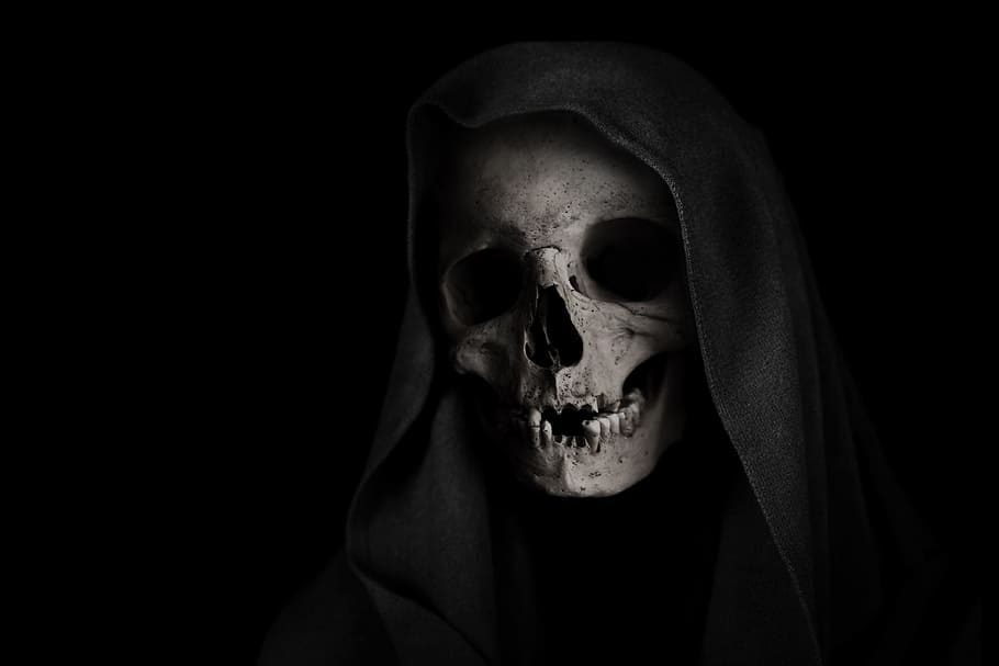 human skull with black robe digital wallpaper, grim reaper HD wallpaper