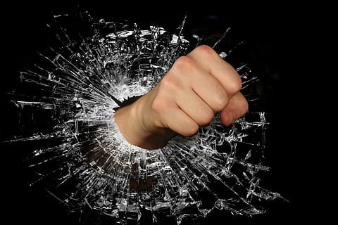 hand punching on glass, fist, strength, anger, tear, breeze HD wallpaper