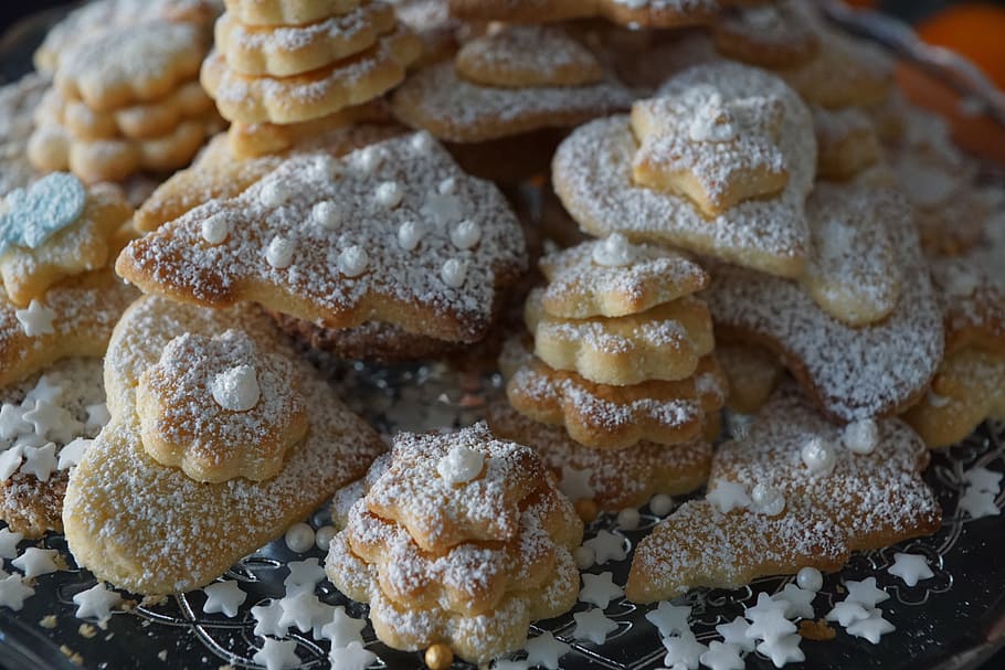 baked pastries on tray, heart, cookies, christmas, celebrate HD wallpaper