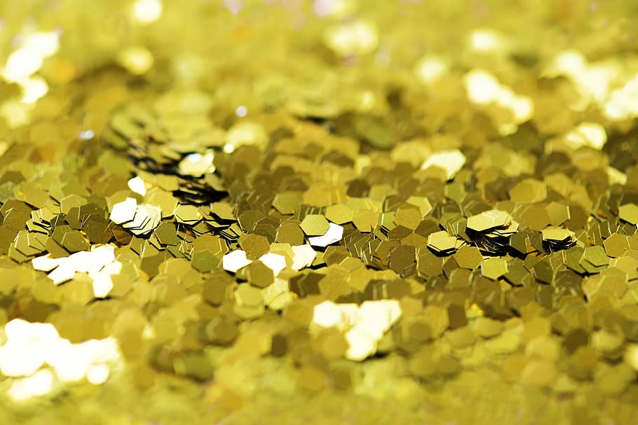 gold glitter lot, desktop, bright, blur, insubstantial, abstract, HD wallpaper