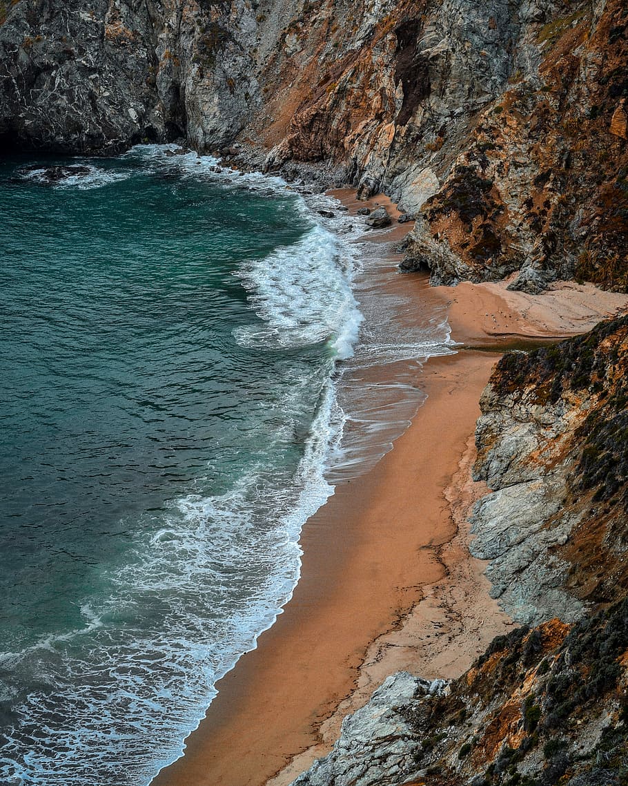 The ocean vibes, waves of water on seashore, nature, coast, cliff HD wallpaper