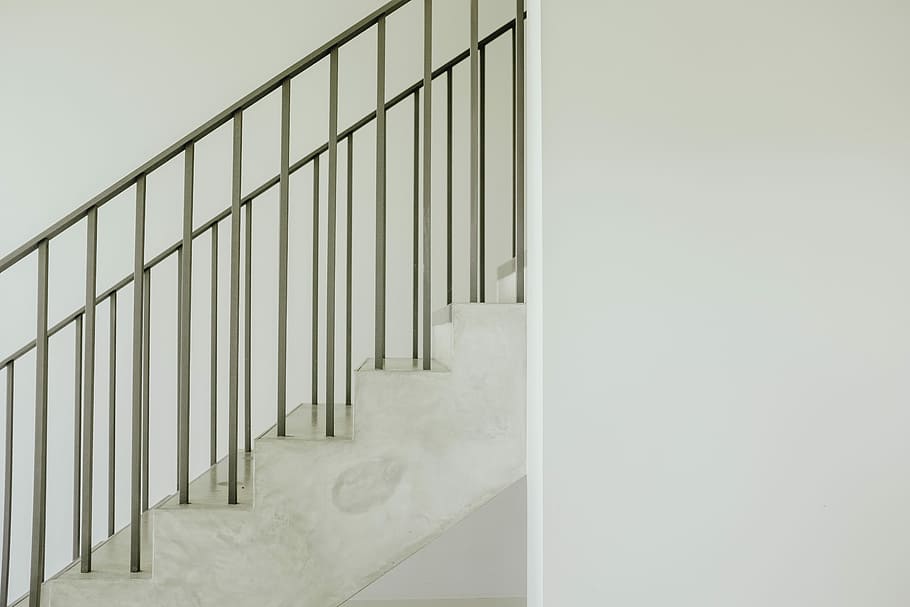 staircase with gray steel rail, gray staircase, way, step, belgium HD wallpaper