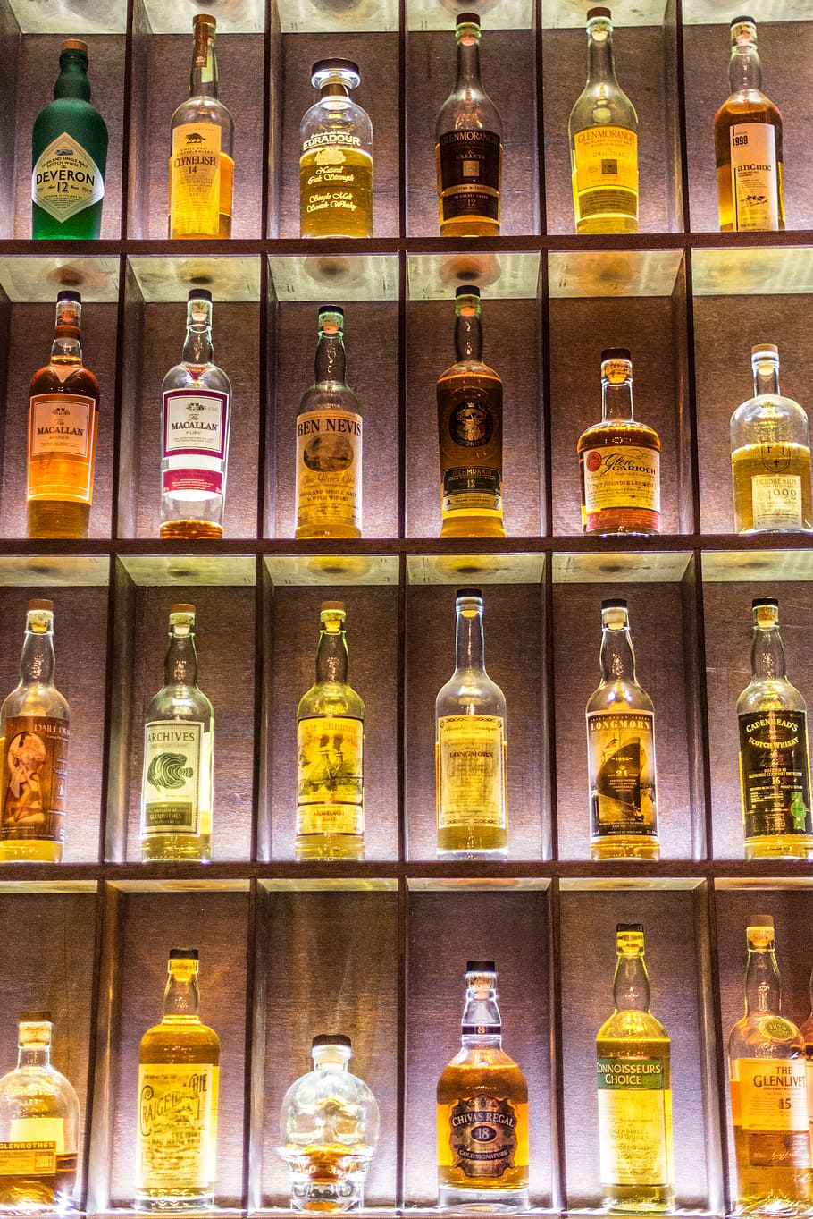 liquor bottle display rack, drink, alcohol, booze, bottles, glass, HD wallpaper