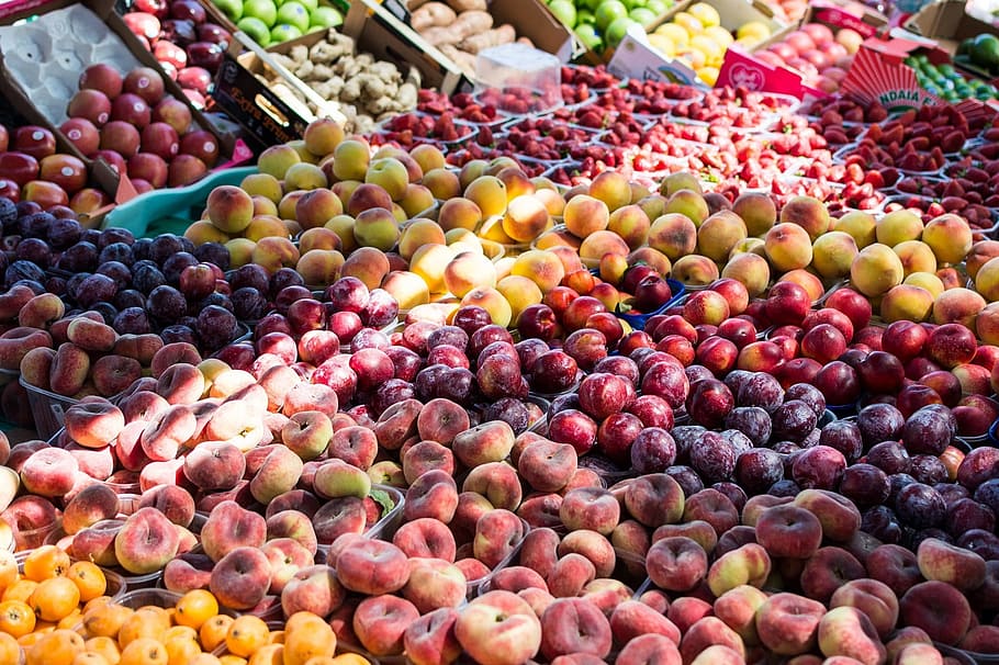 assorted apple lot, fruit, market, farmers, fresh, vegetable, HD wallpaper