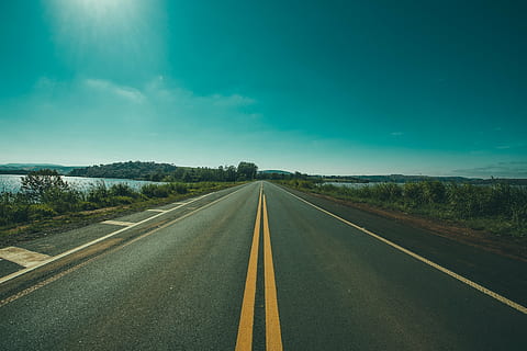 empty road at daytime, near, body, water, nature, landscape HD wallpaper