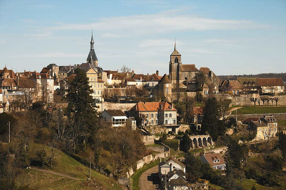 avallon, yonne, city, tree, houses, burgundy, site, picturesque HD wallpaper