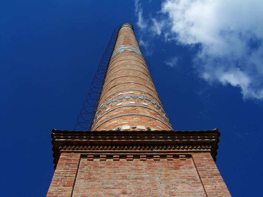 chimney, blue sky, zsolnay pecs, architecture, low angle view