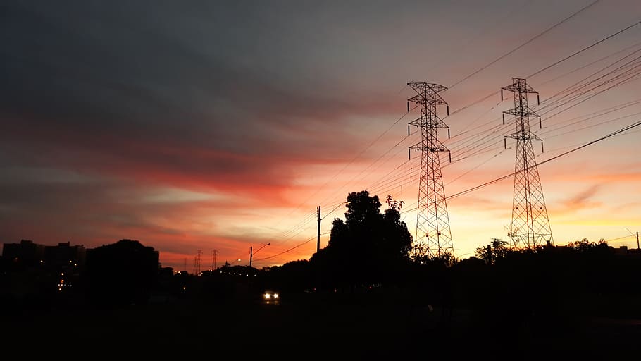 sunset, twilight, eventide, sky, orange, night, nature, tree HD wallpaper