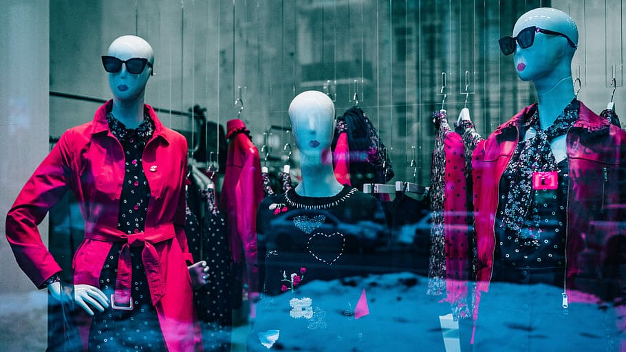 women's red coat on white mannequin, clothes fitted on mannequin HD wallpaper