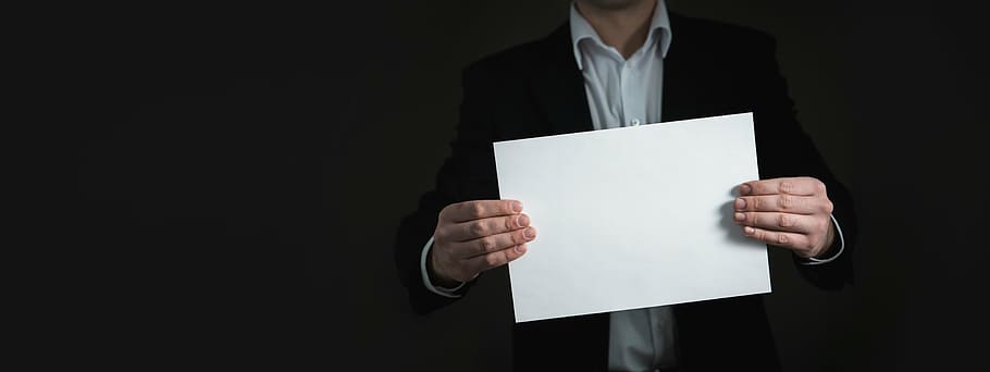 person holding white blank paper, hand, banner, business, card