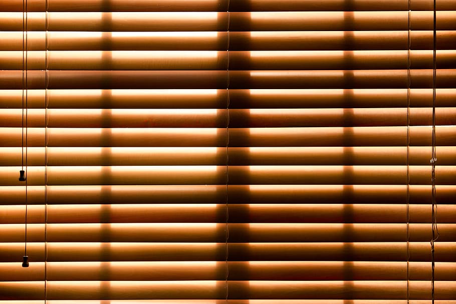 brown closed window blinds, photo of brown window blinds closed, HD wallpaper