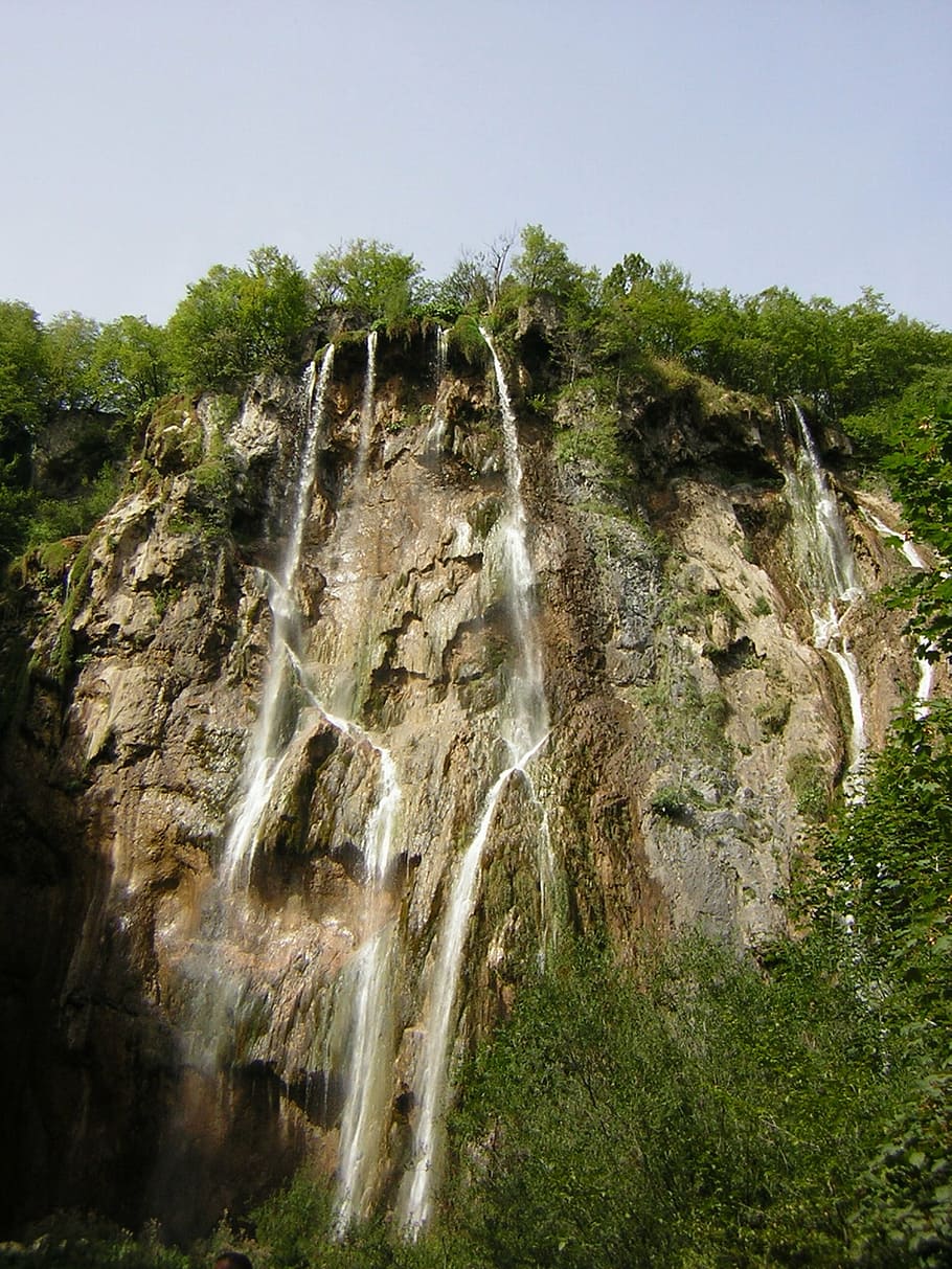 waterfall, nature, tree, forest, landscape, beauty in nature HD wallpaper