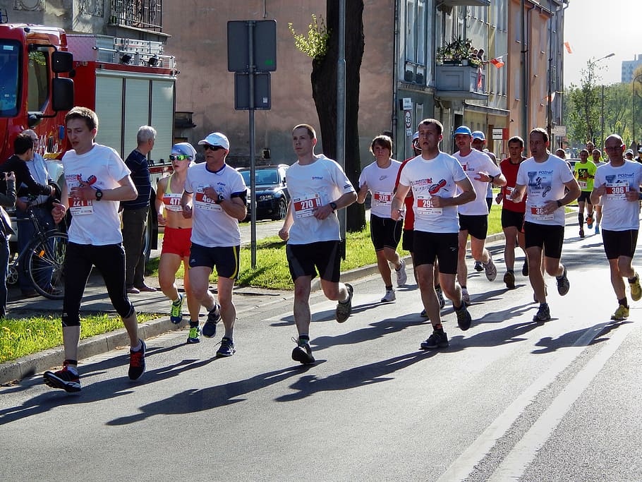 group of people running, marathon, runs, sport, jogging, race, HD wallpaper