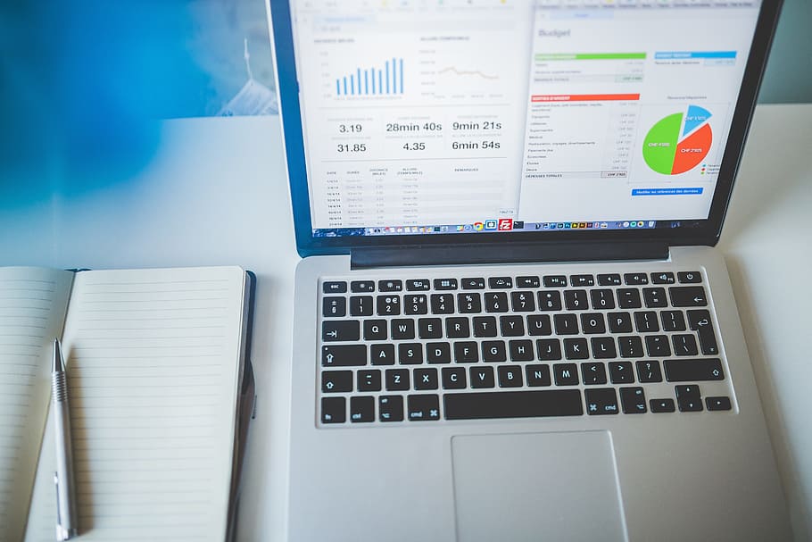 photo of gray laptop computer, business, charts, electronics HD wallpaper