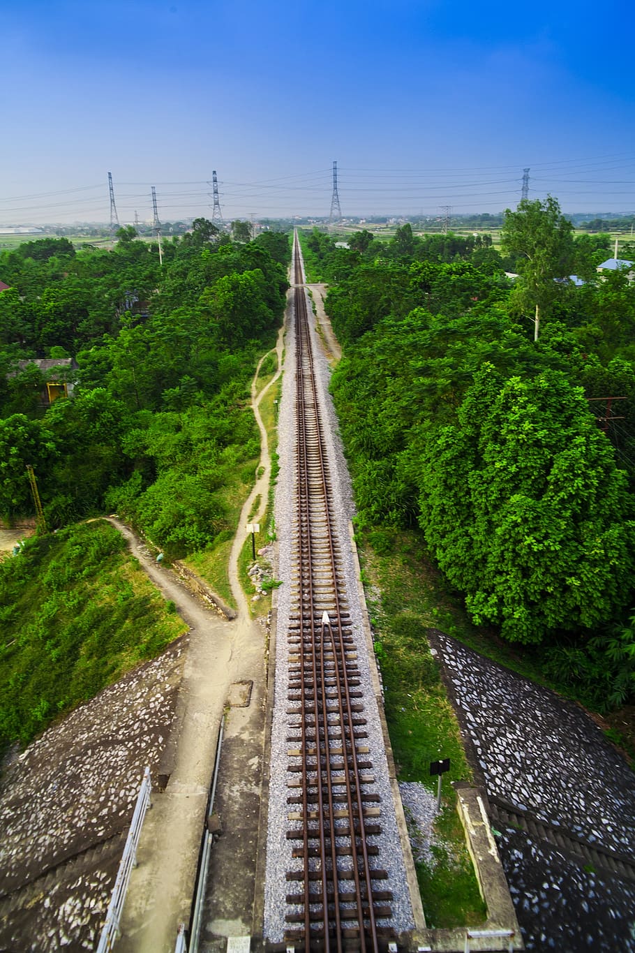 street, way about, distant, plant, rail transportation, railroad track HD wallpaper