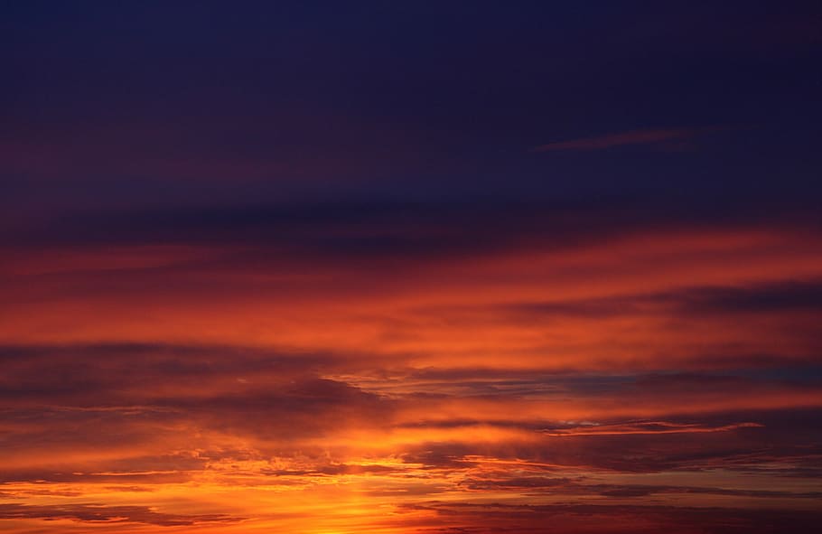 Sunset, Cloud, Fire, sky, red, in the evening, orange, blue HD wallpaper