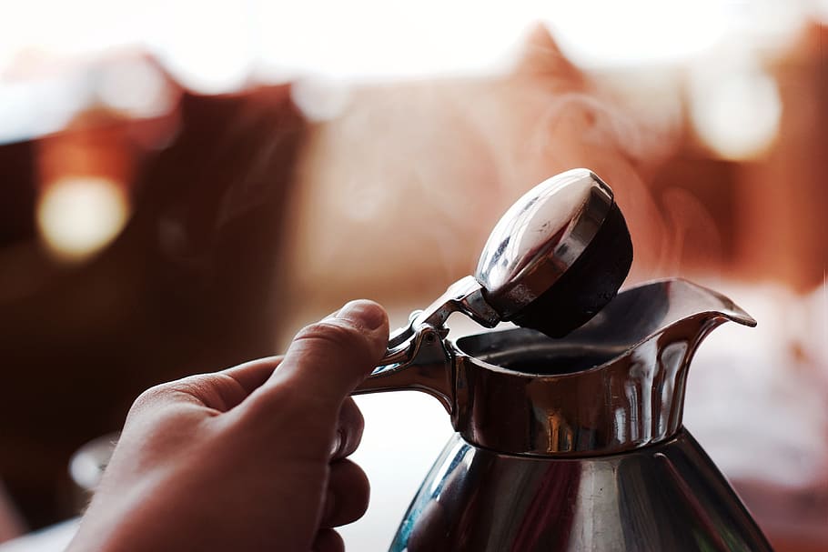 hand, hot, kettle, macro, kitchen utensil, human hand, food and drink HD wallpaper