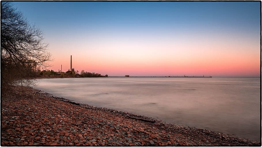Beach Seashore Photo, dawn, dusk, ocean, pebbles, rocks, seascape HD wallpaper