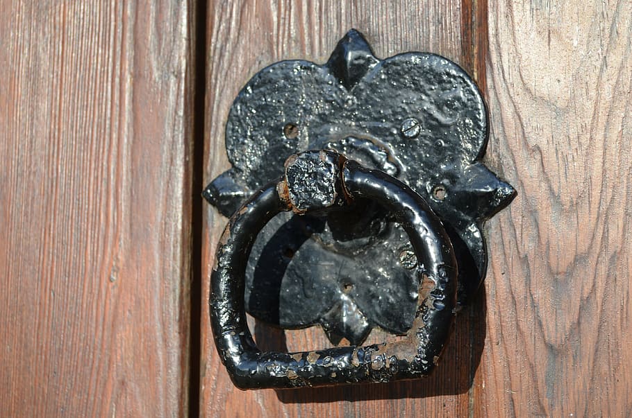 old, door, knocker, black, brown, background, macro, wood - material HD wallpaper