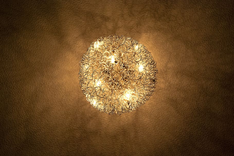 brown ceiling light fixture turned-on, lamp, design, bright HD wallpaper
