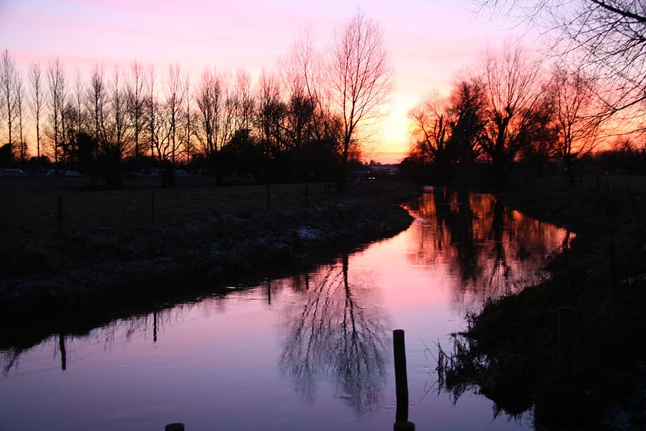 River, Sunset, Water, Twilight, sky, nature, tree, reflection HD wallpaper